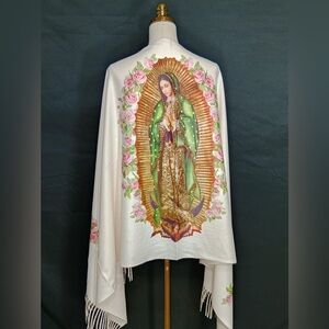 Virgin Mary Religious Shawl with Fringe OS brand new w tags
